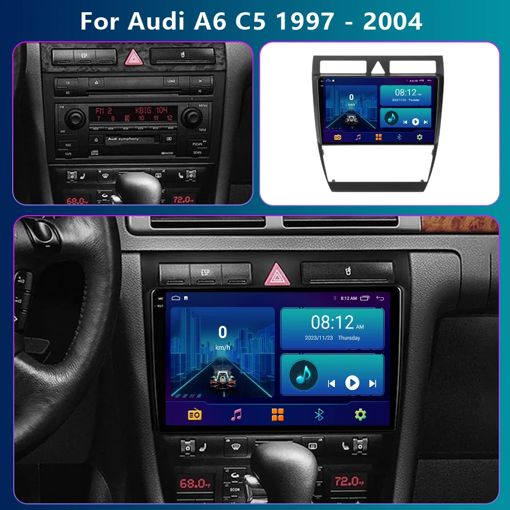 8GB+128GB Android 13 for Audi A6 C5 S61997-2004 RS6 2002-2006 Car Radio Multimedia Player 2Din Carplay Stereo GPS DVD Head Unit