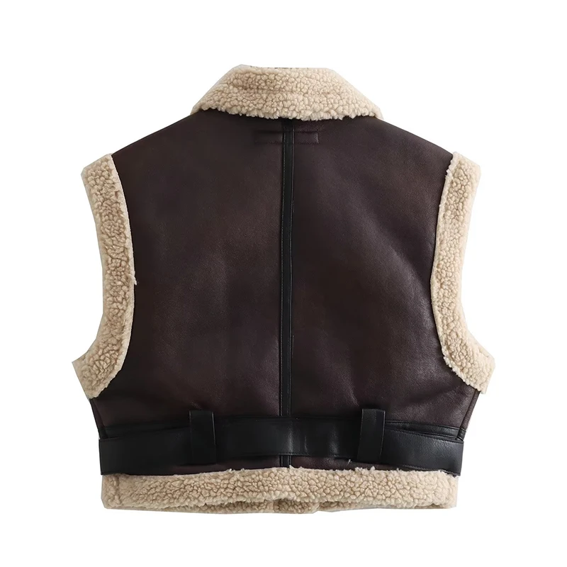 Women's Vest Winter Fashion Thick Warm Faux Shearling Short Autumn Waistcoat Sleeveless Lapel Collar Female Outerwear Clothing