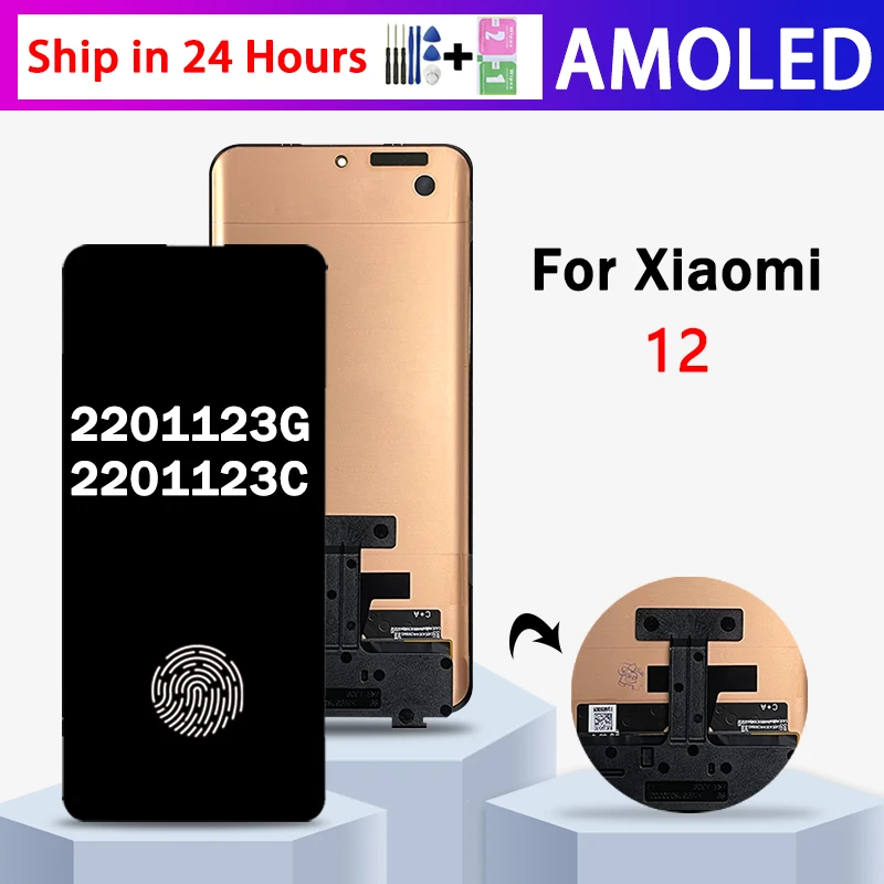 6.28“AMOLED For Xiaomi Mi 1212X 2201123G LCD Display Touch Screen Digitizer For Xiaomi 12 12X 2112123AC Display Fingerprint