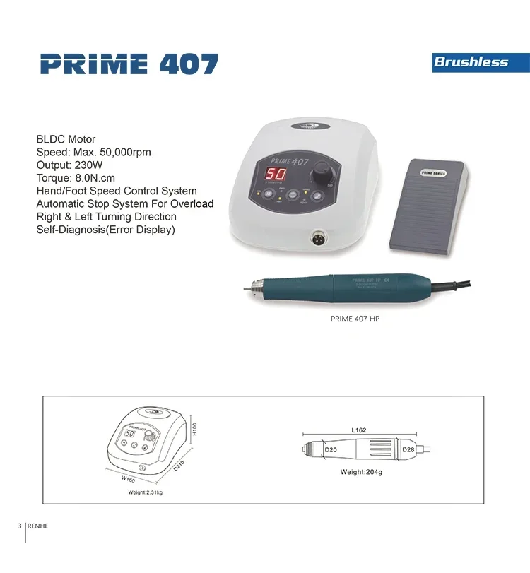 230W Dental Micromotor Equipment Brushless Strong Micro Motor Handpiece 50000RPM Speed for Jewelry Nail Carving Polishing