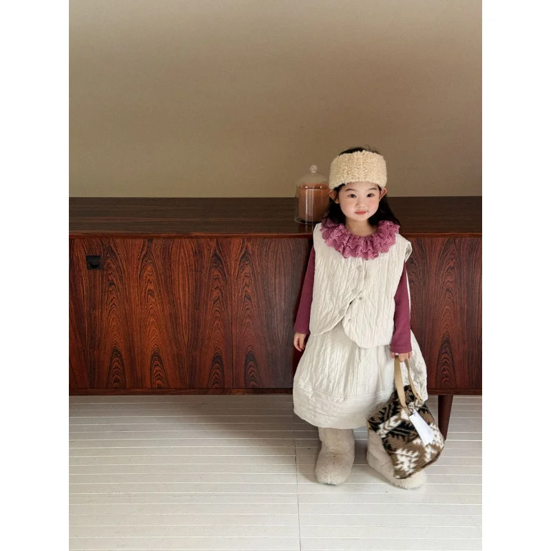 

2025Winter New Children's Clothing Children's Clothing Girls' Quilted Vest+Cotton Dress Children's Quilted Cotton Set