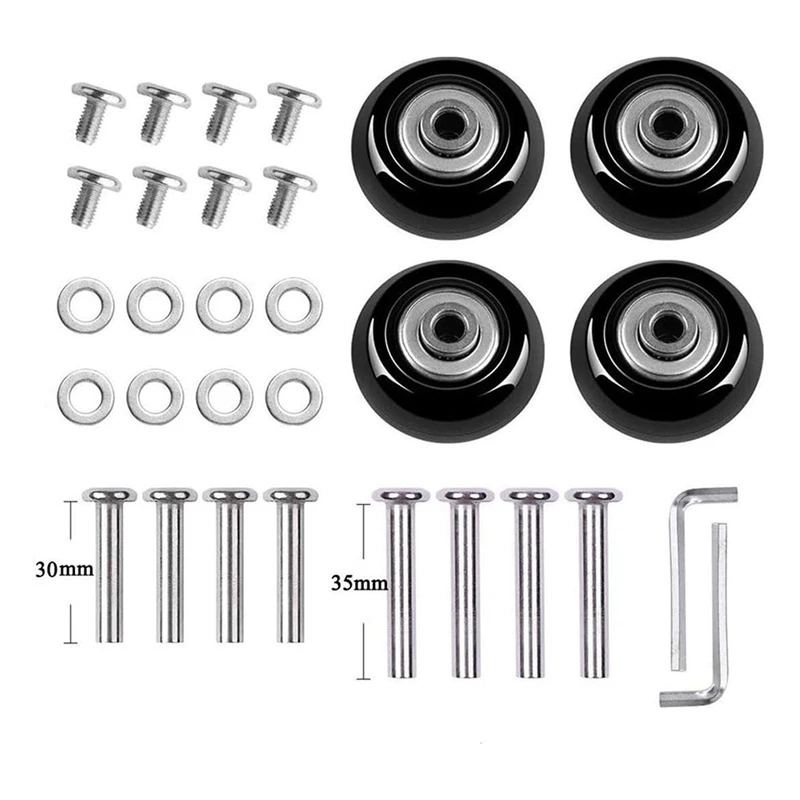 1Set Luggage Replacement Wheels 50Mm With 6Mm(0.24In) Bearings Repair Kits ABEC 608Zz Black Rubber For Suitcase And Inline Skate