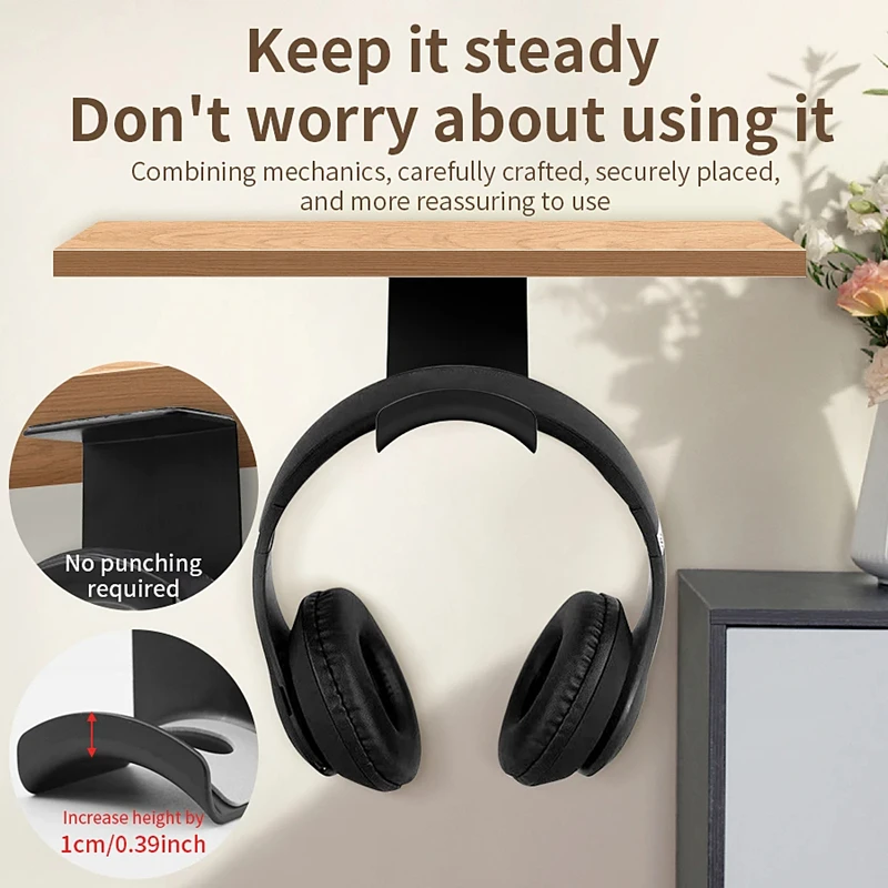 Headphone Stand Adhesive Plastic Wall Mount Hanger Under Desk Headset Rack Holder Support for Gaming Earphone Bracket Universal
