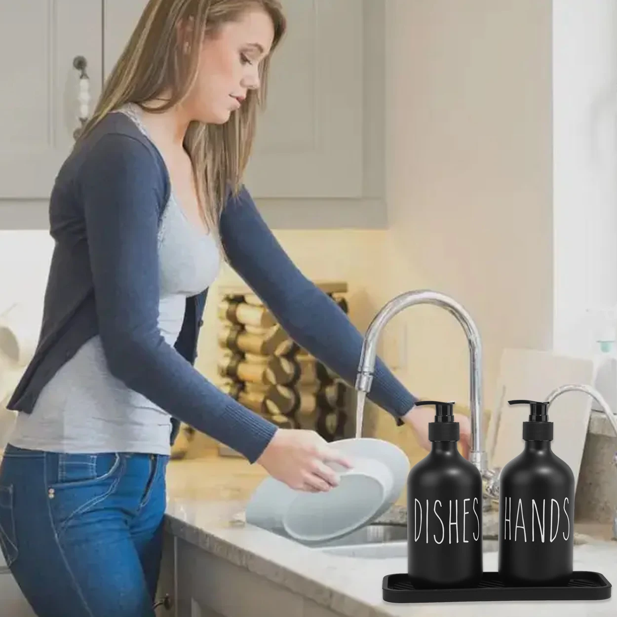 3Pack Black Dish Hands Soap Dispenser Bottle Kitchen Dishes Detergent Storage Bottle Refillable Soap Printing Container