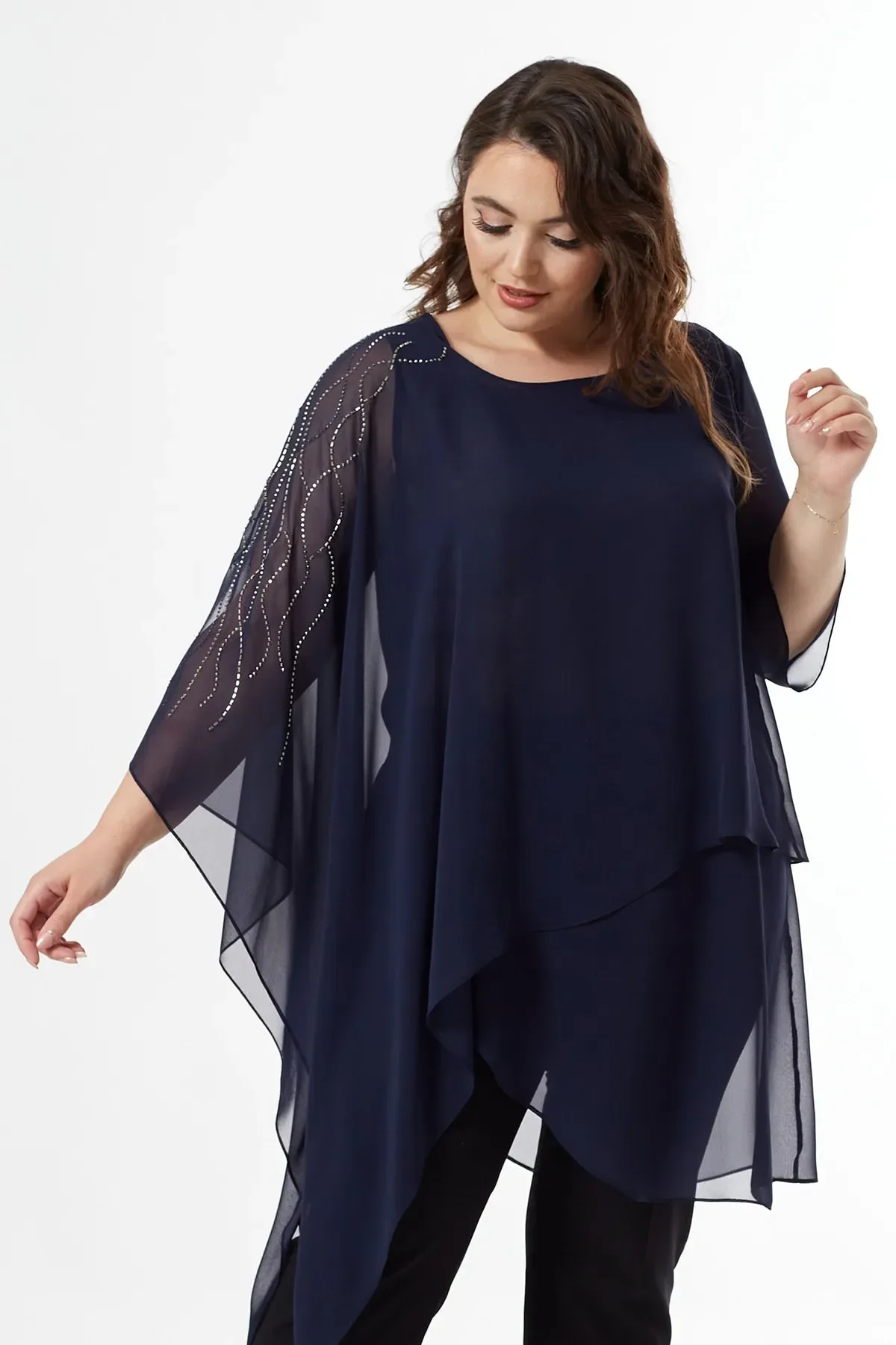 Women Plus Size Chiffon Blouse Aysmmetric Mesh Tranparent Sleeve Round Neck Elegant Casual Chiffon Shirts Autumn Vintage TopS