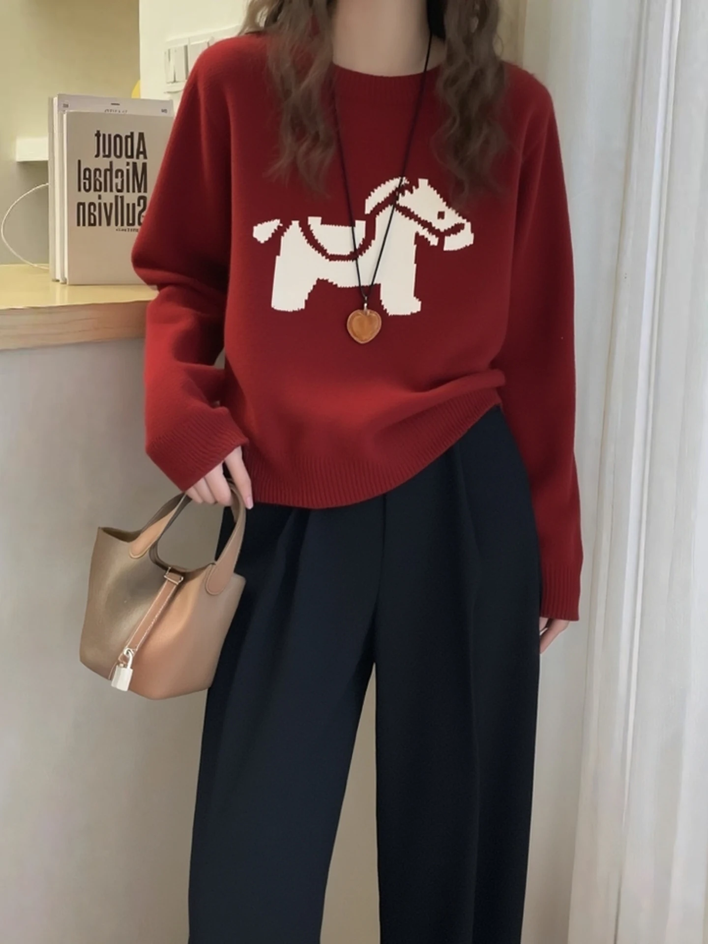 

Милый милый вязаный свитер Thiened Long Sve, красный женский зимний модный свитер, новогодний 2022, удобный свободный крой