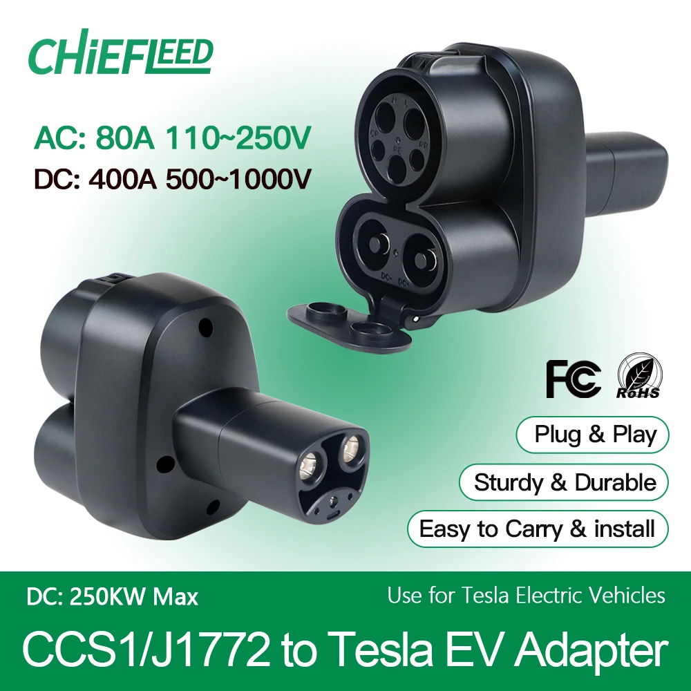 

Chiefleed CCS1 to Tesla EV Charge Adaptor For Tesla Model 3/S/X/Y Up To 250KW DC Charger Combo Electric Vehicle Charger Adaptor