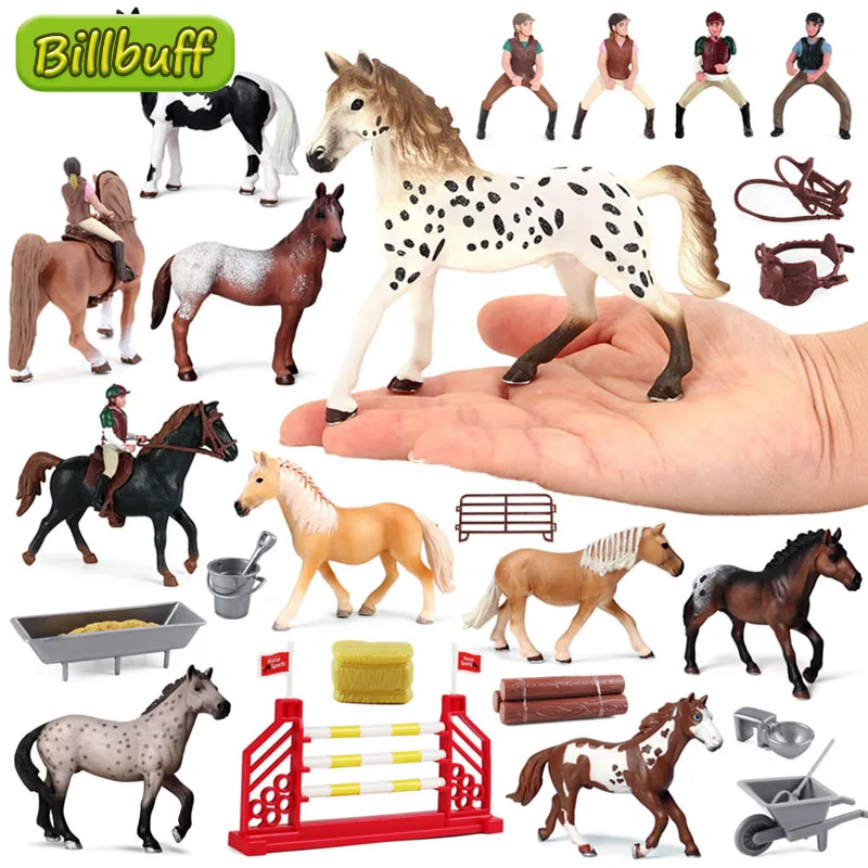 Mais recente Fazenda realista A cerca Animal Cavalo Cavaleiro Modelo Appaloosa Hannover Cavalo Figuras de ação Brinquedos educativos para crianças