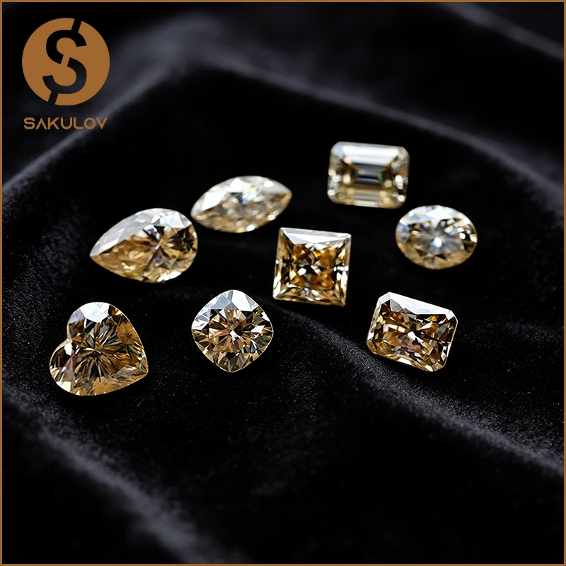 

Champagne Moissanite Round Oval Emerald Heart Radiant Cut Loose Gemstone with GRA Certificate for DIY Jewelry Making Rings