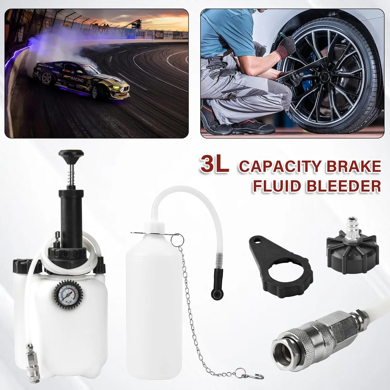 3L Large Capacity 1Set Brake Oil Replacement Pot Car Brake Fluid Replacement Tool Brake Fluid Drained Bleeder Maintenance