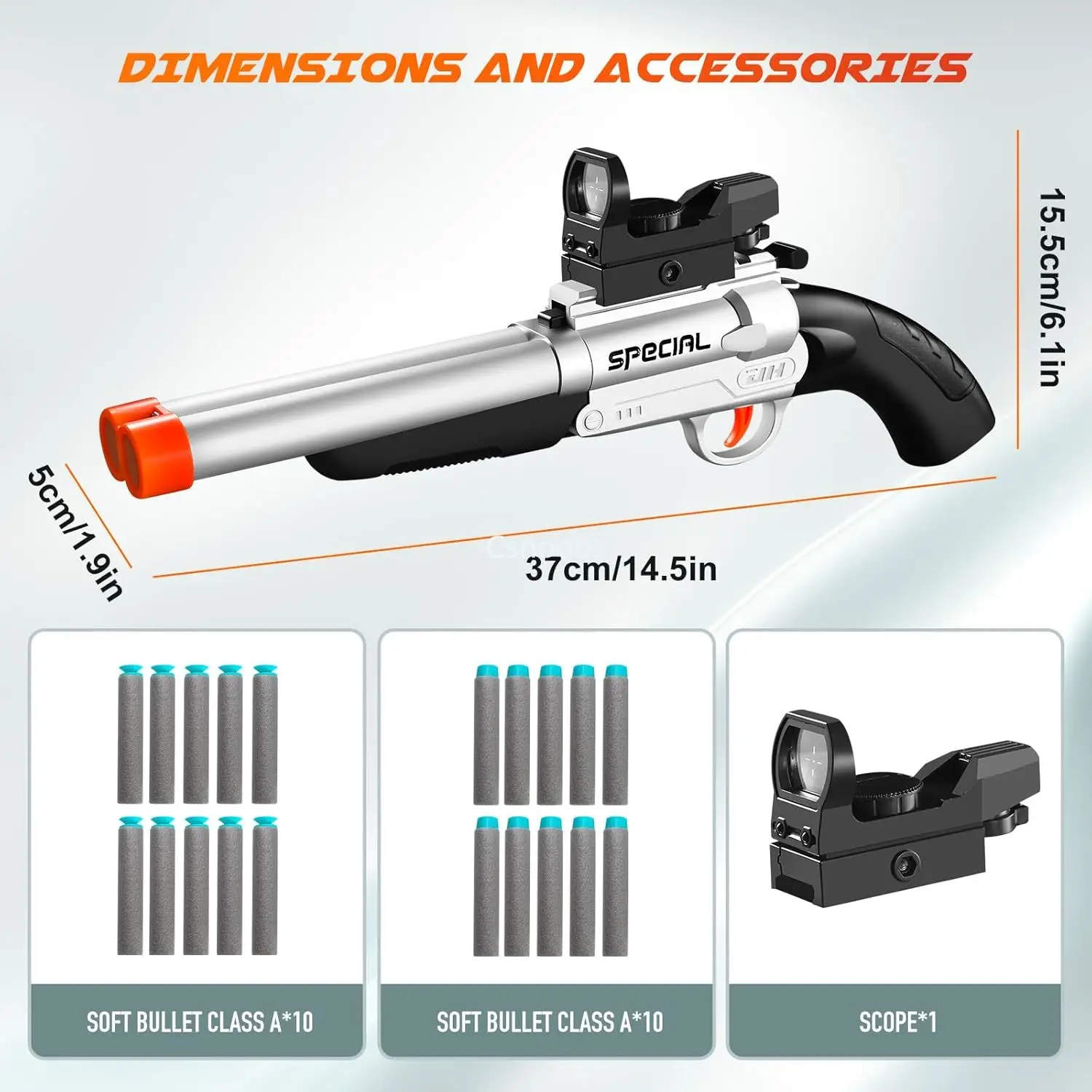 Rifle de doble cañón de 37cm, pistola de juguete larga, lanzador de Airsoft, balas suaves duales, juego de deportes al aire libre, arma de tiro para regalo de niños
