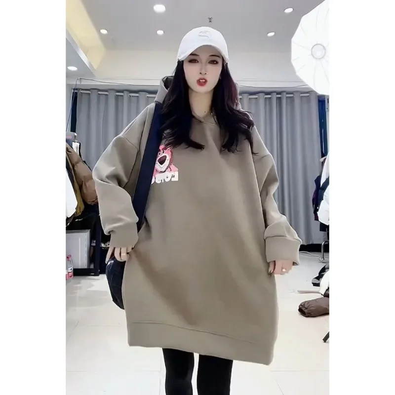 Cartoon Disney Lotso cute women's autumn and winter comfortable, soft, warm and thickened trendy mid-length plus size sweatshirt image 4