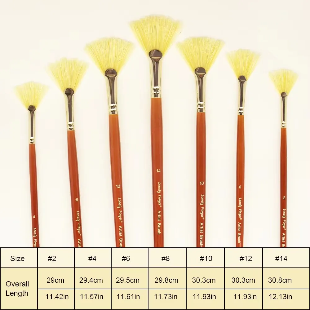 7/14pcs Artist Fan Paint Brush, Hog Bristle Natural Hair Anti-Shedding Brush Tips, Long Wooden Handle for Comfortable Holding
