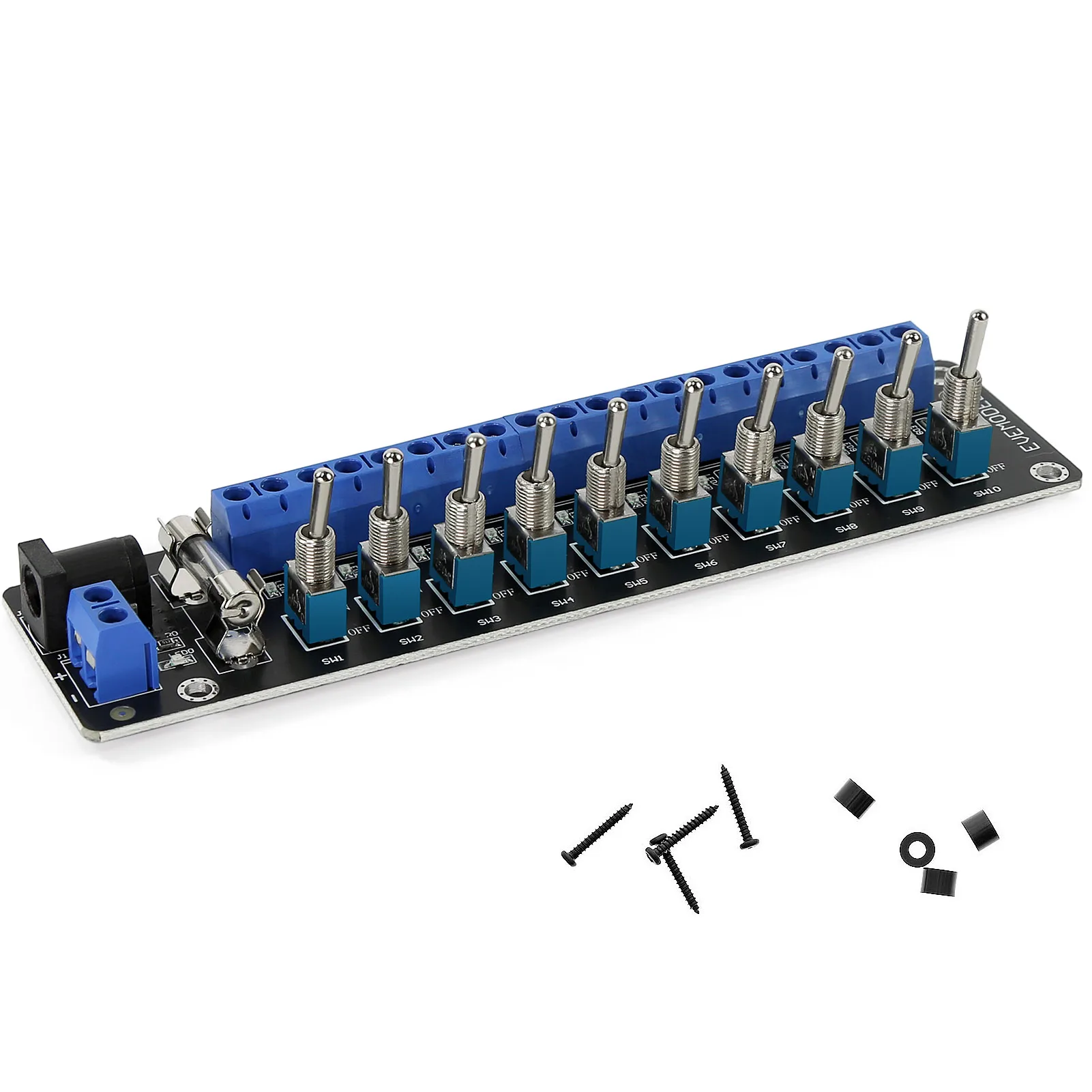 Evemodel 10 Channels 3V-24V DC Power Distribution Module Connector  with Individual Toggle Switch PCB019L