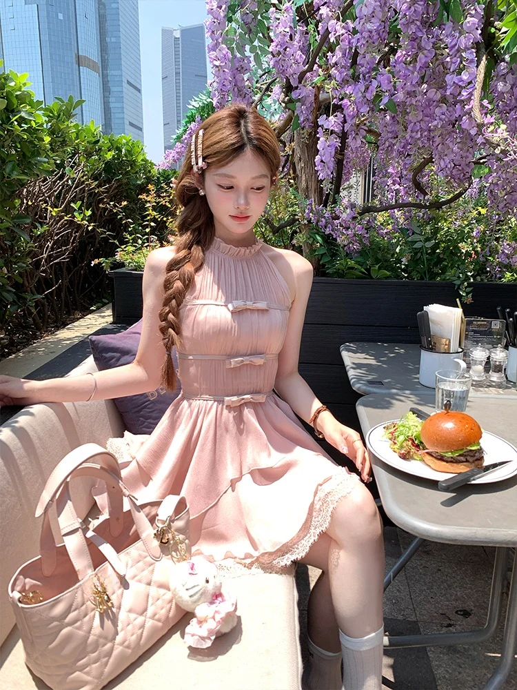 

Летнее женское платье Acaine Pure Color A-Line с плиссированной талией во французском стиле для повседневной носки