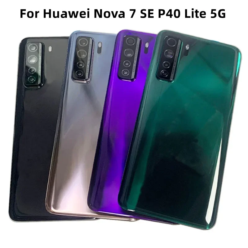 For Huawei Nova 7 SE P40 Lite 5G Back Cover with Camera Frame Logo Replacement Parts