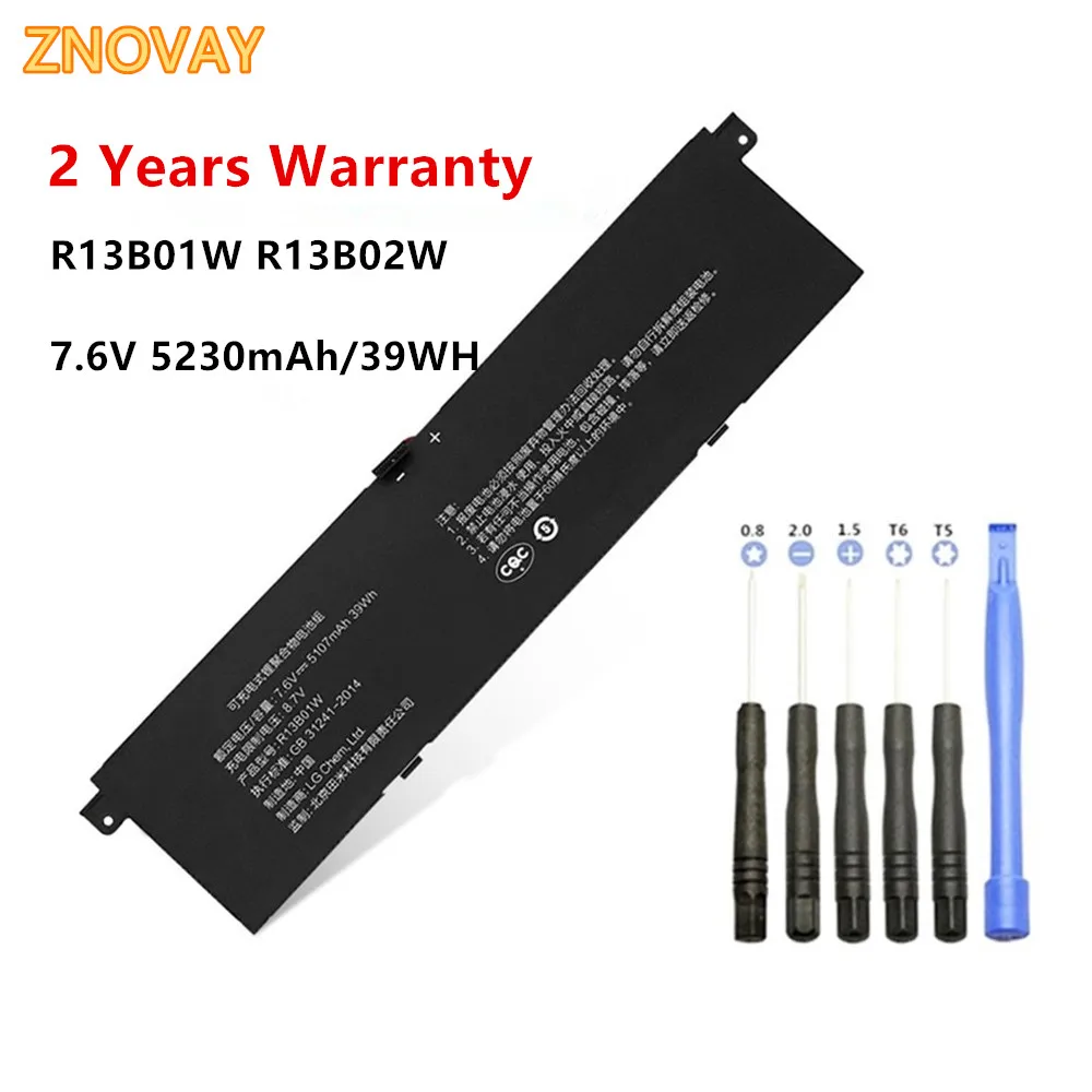 

ZNOVAY New R13B01W R13B02W 7.6V 5230mAh Laptop Battery For Xiaomi Mi Air 13.3" Series Tablet PC 39WH