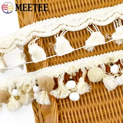 1/2/5Yards Meetee 5.5cm/6cm Tassel Lace Fabric Handmade Beaded Pom Trim Ball Ribbon DIY Craft Textile Decor Sewing Accessories