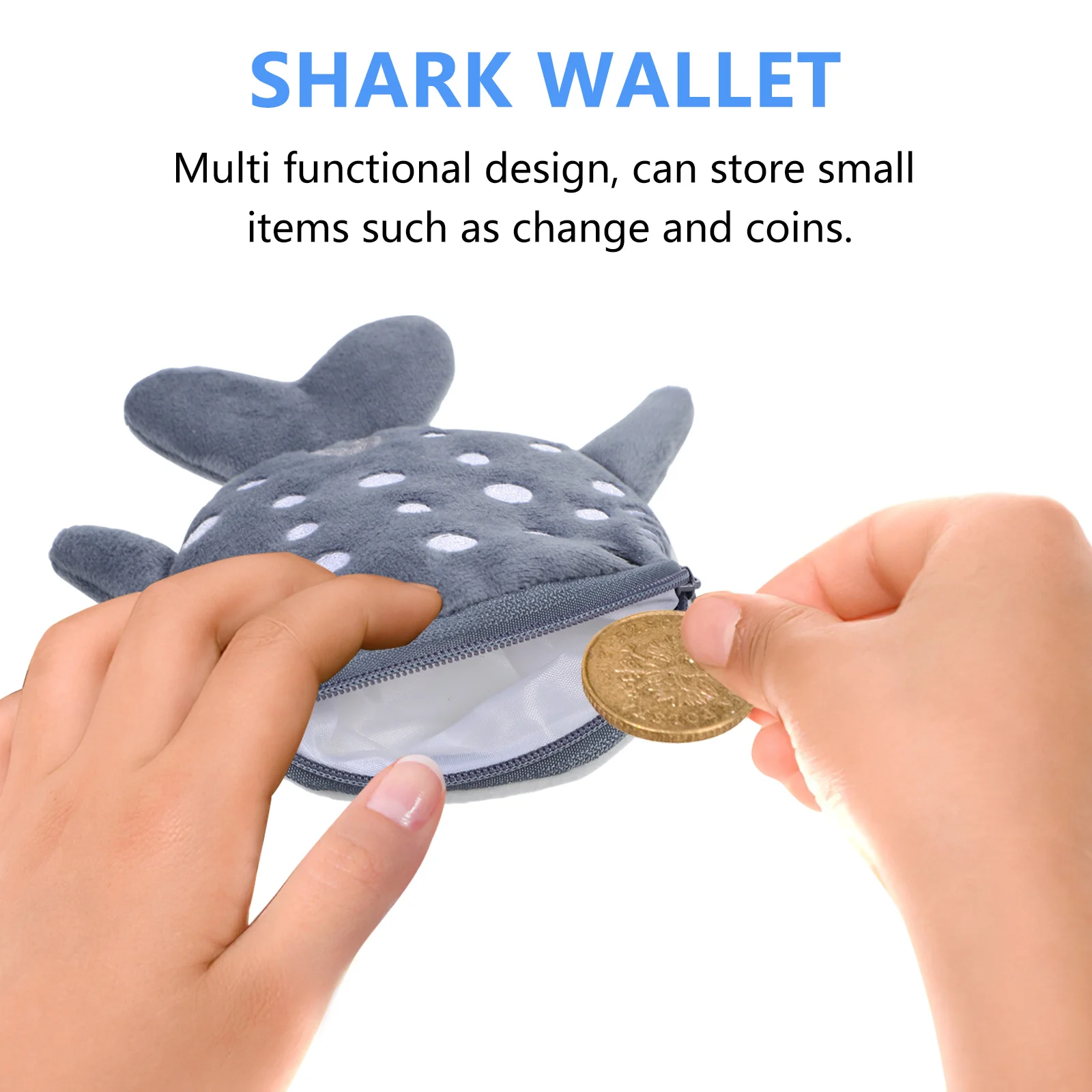 2 Pcs Shark Coin Purse Plush Children's New Bag (Blue + Gray) Small For Women Coins