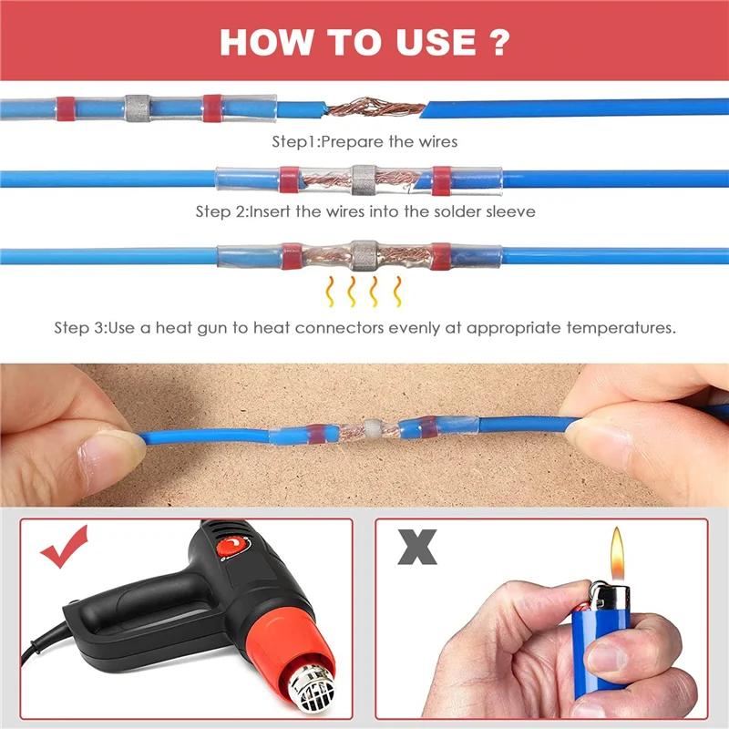 A44F-500 قطع 22-18 AWG الأحمر لحام ختم موصلات الأسلاك لحام الحرارة يتقلص موصلات الأسلاك المقاومة للماء محطات كهربائية