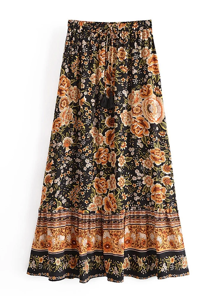 

Fitshinling Bohemian Vintage Long Skirt Women Print Floral Slim High Waist Skirts Summer 2022 Holiday A Line Saia Female Sale