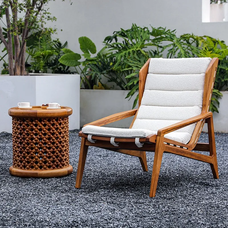 Solid wood lounge chair, log balcony woven chair, retro carved Morocco hotel bed and breakfast outdoor terrace sofa chair