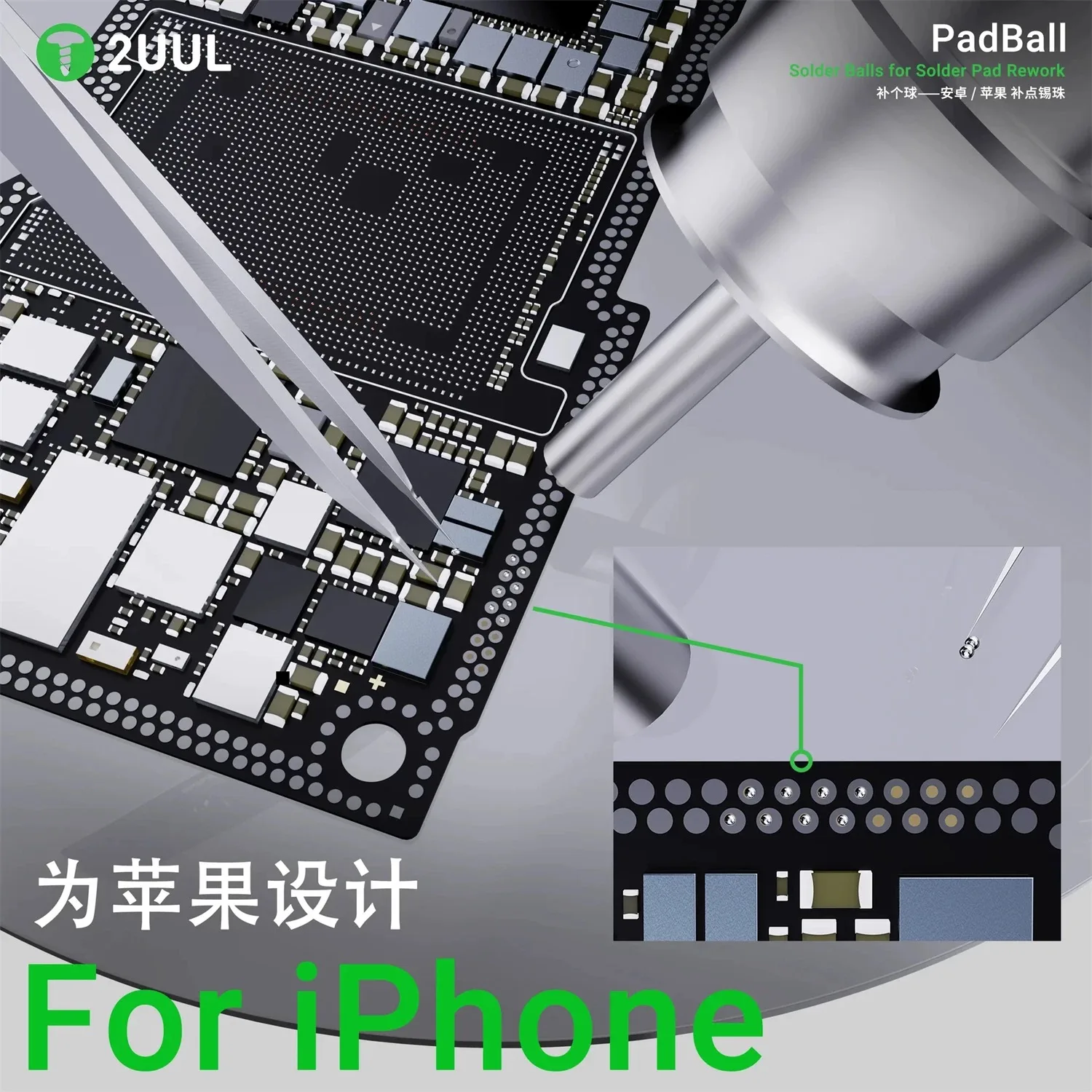 2UUL PadBall Solder Balls 100000 per Bottle for iPhone Android, High Conductivity Solder Pad Repair Professional Rework Tool