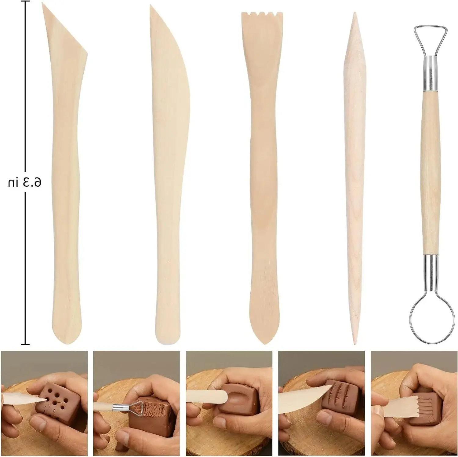 

5pcs Wood Knife Shaping Tools Set Clay Pottery Craft Art Carving Tools Sculpting Pottery Ceramic Tools Shape Accessories