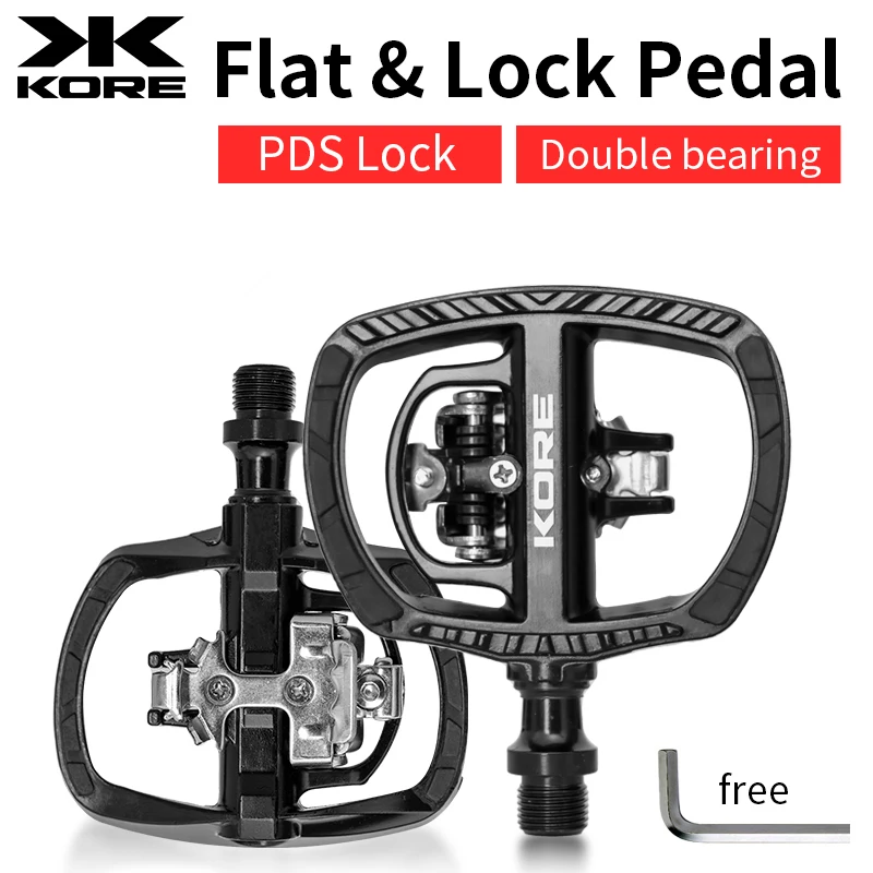 KORE Mtb Bike 2 in 1 Flat Lock Dual Function Pedals SPD System XC/DH Road Bike Ultralight Aluminum Bearing Pedals Dual Anti-slip