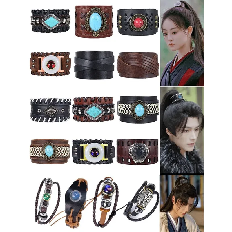 Black Han Dynasty Hair Crown Vintage Headband Crown Ninja Warrior Childe General Cosplay Hairband For Hanfu Leather