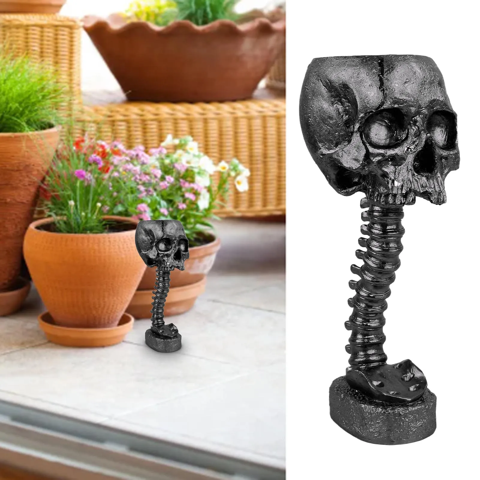 Skull Planter Spine Stand Set Innovative Exquisite Decorative Hand Painted Resin Skeleton Flower Pot For Home Garden