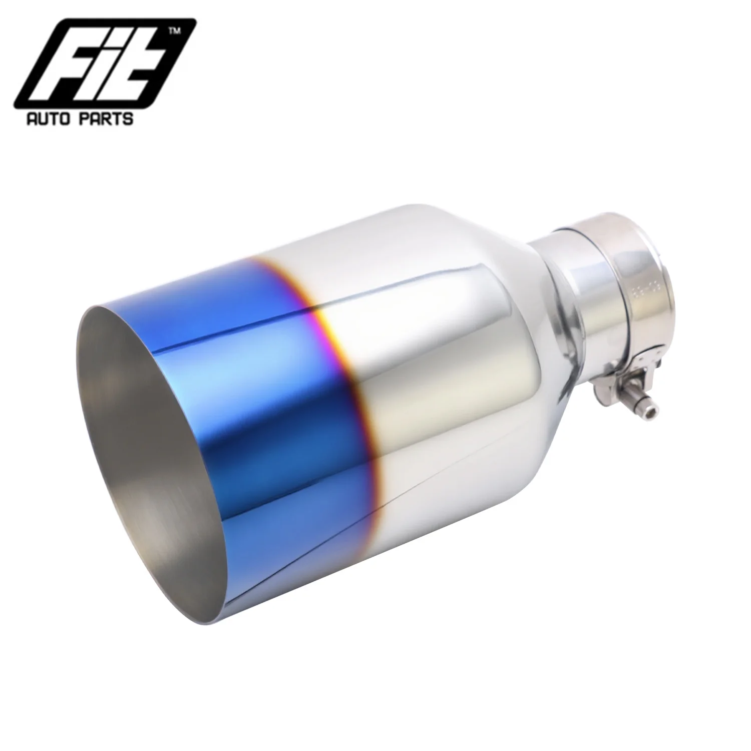 2.5 to 5 Inch Angled Exhaust Tip Stainless Steel Single Pipe Universal Car Muffler Tip Tail Throat with Clamp