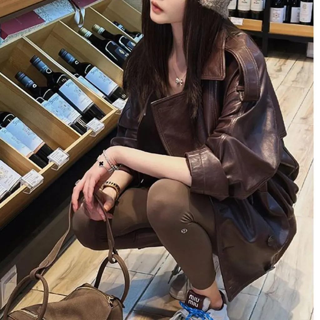 여성용 고급 마이야르 가죽 탑스 루즈 레트로 스타일 캐주얼 일본 한국 봄 가을 모터사이클 재킷