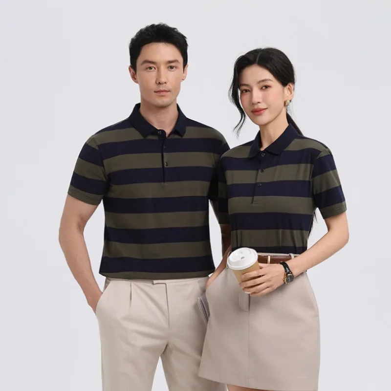

Couple Outdoor Mountaineering Hiking Fashion Versatile Striped Polo Shirt Summer Trendy Comfortable Cotton Short Sleeved T-shirt