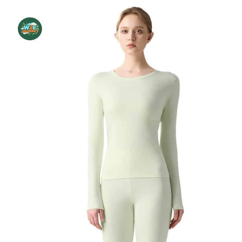 

W2EJOURNEY EU US Size Lightweight Modal Wool Acrylic Women High Strench Light Slim Fit Thermal Underwear Set Top and Bottom
