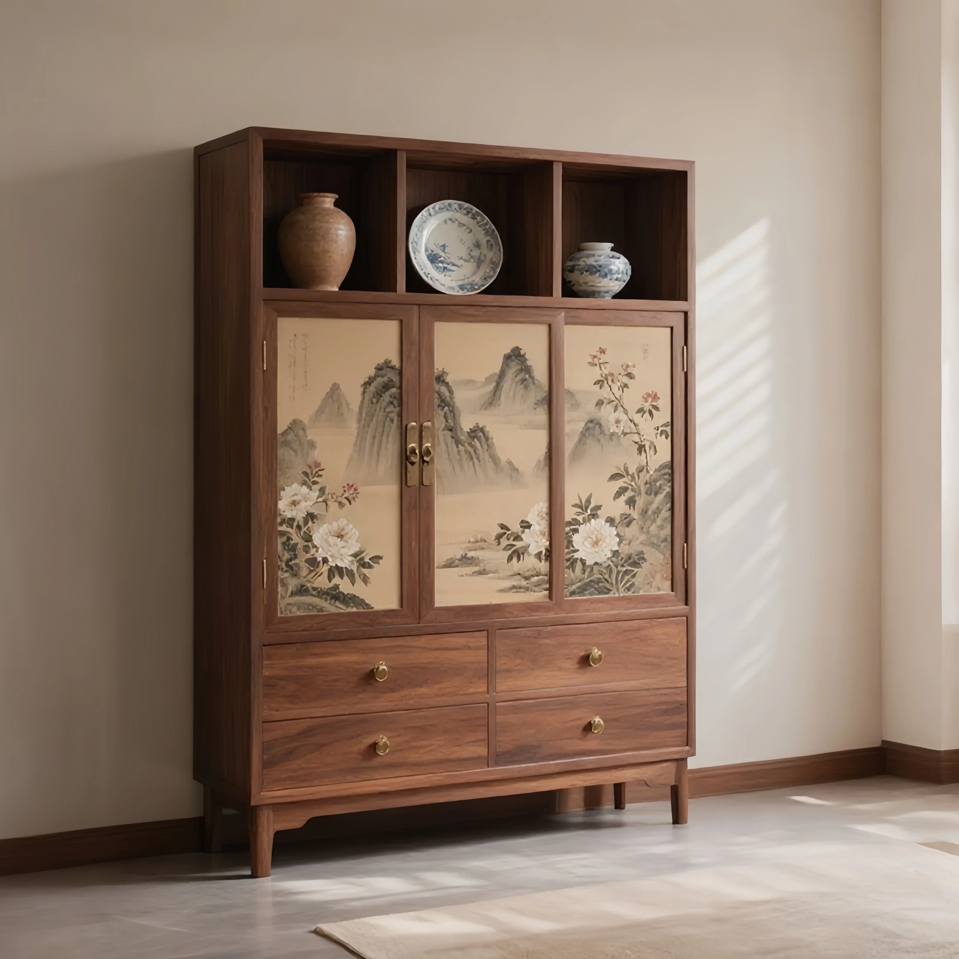 A Black walnut household tea room storage rack Duobao Pavilion