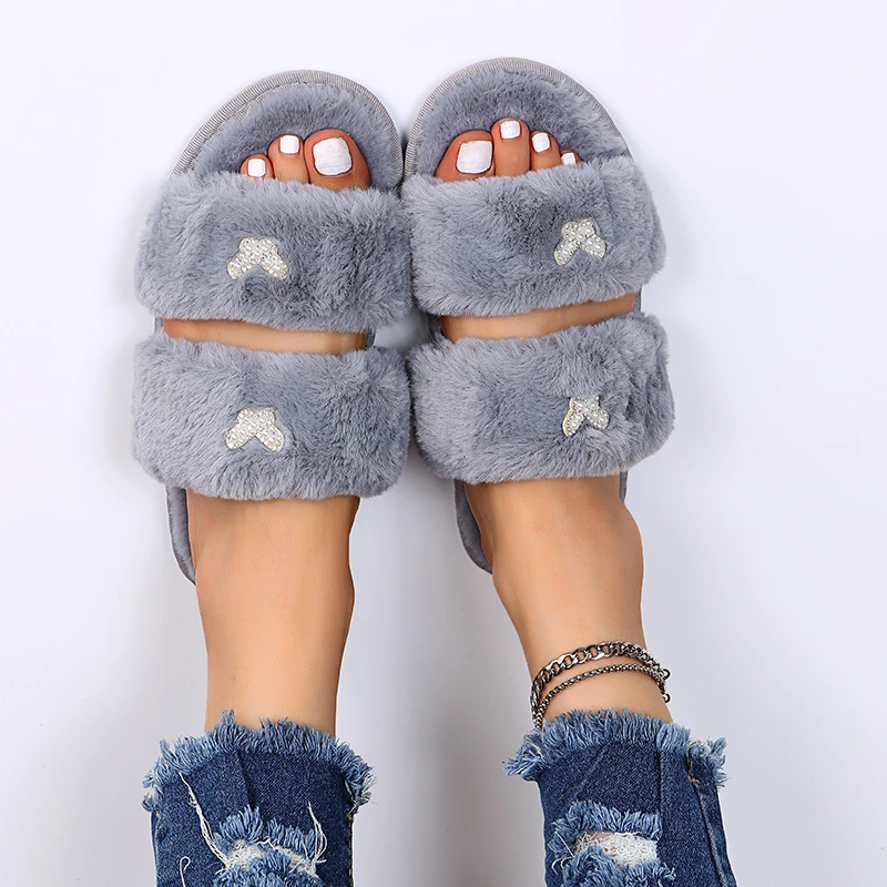 

2025 Stylish Thicken Plush Slippers for Women House Bow Knot Decor Flat Slippers Woman Winter Non Slip Comfort Sandals Female