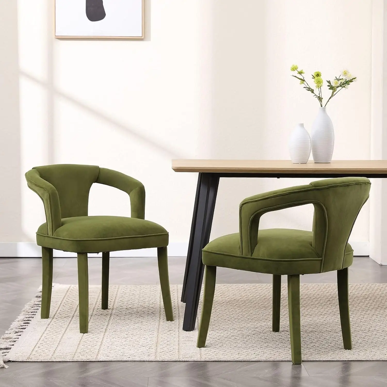 Green Dining Chairs Set Of 2, Modern Velvet Chairs, Fully Upholstered Side Chairs For Kitchen/Dining Room/Living Room,