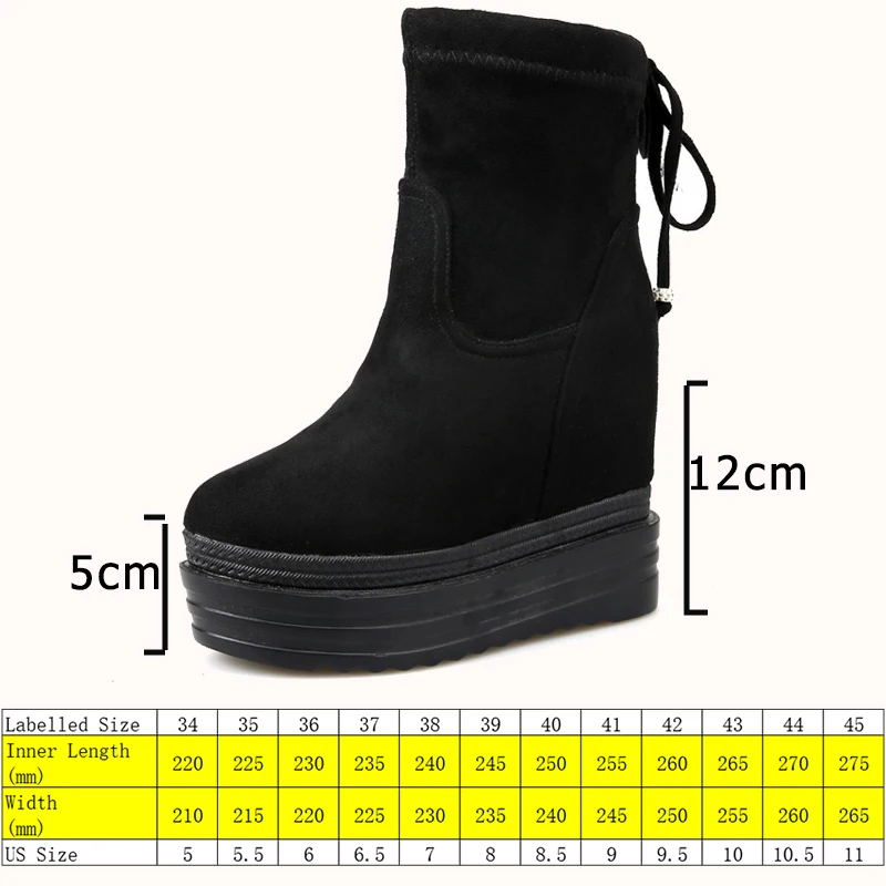 Fujin 12cm British Stretch Fabric Leather Ladies Spring Women Cowboy Platform Wedge ROME Ankle Knee High Booties Autumn Shoes