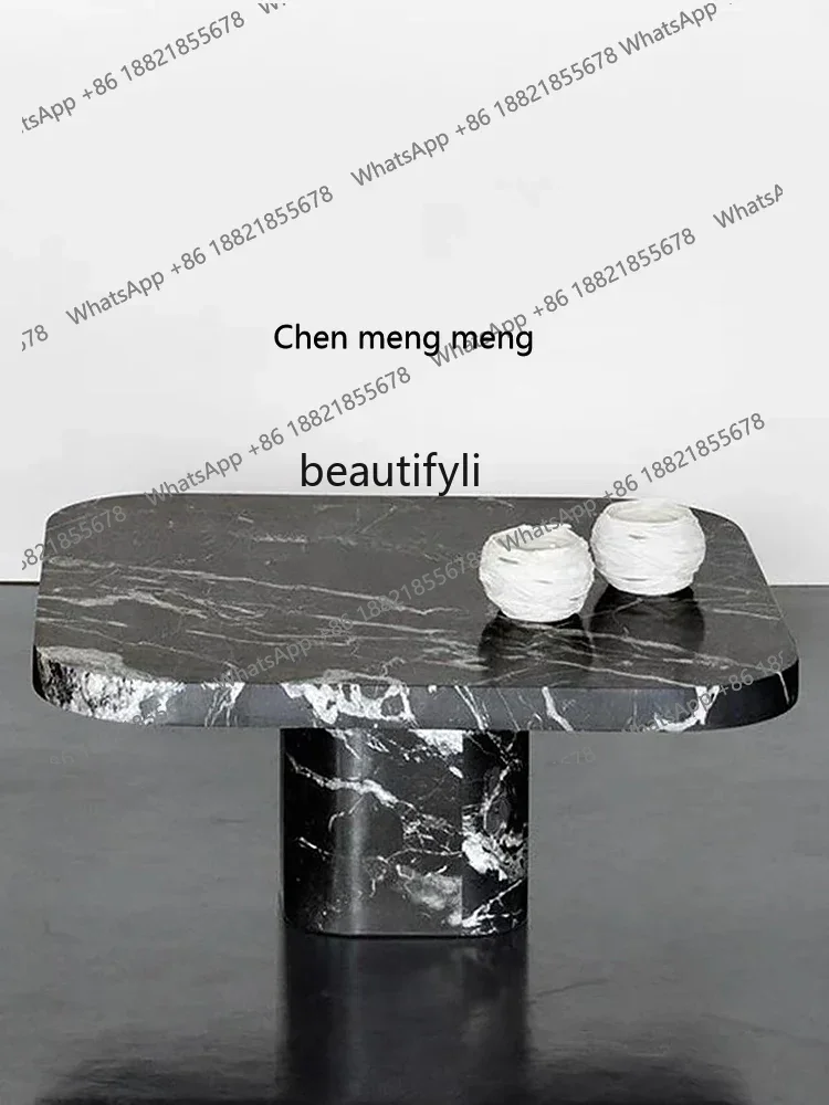 D178  Living room sofa coffee table, Nordic natural style, black marble small coffee table, designer simple square table