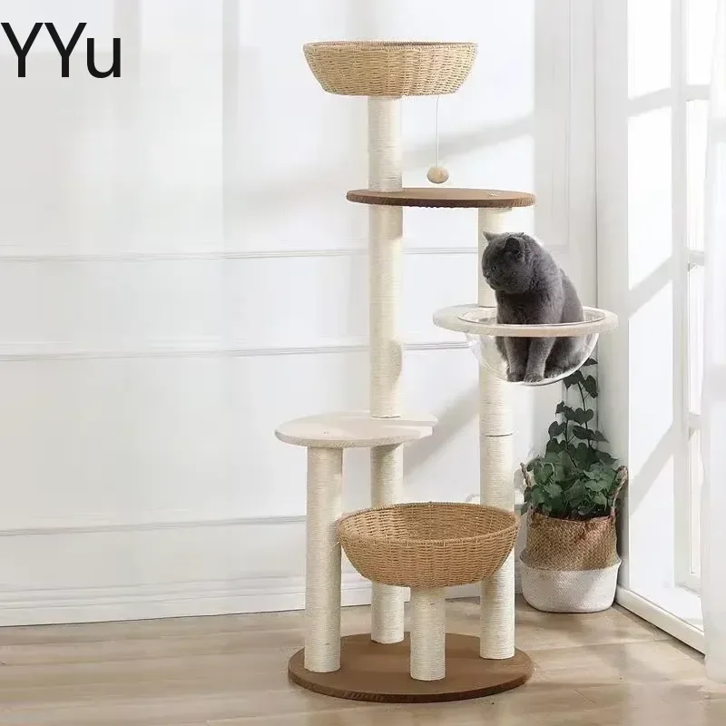 Modern Cat Tree Tower Sisal Rope Scratching Post Wooden Condo House Furniture for Cats Nordic Style Sofa Scratchers for FYCT