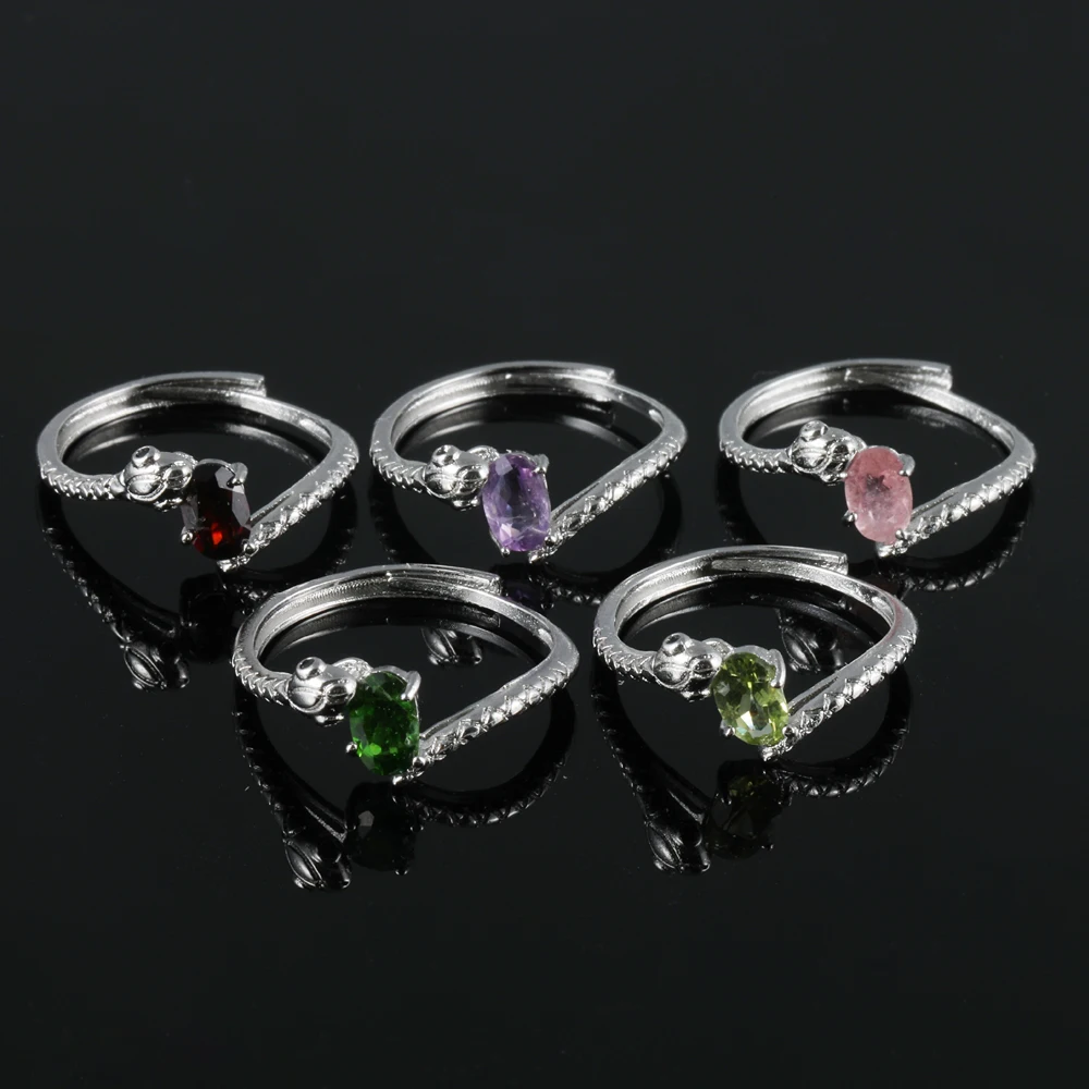 Anillo de plata y cobre ajustable estilo serpiente peridoto granate amatista turmalina 100% natural para mujer regalos joyería