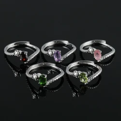 100% natural tourmaline amethyst garnet Peridot snake style adjustable copper silver ring for women gifts jewalry
