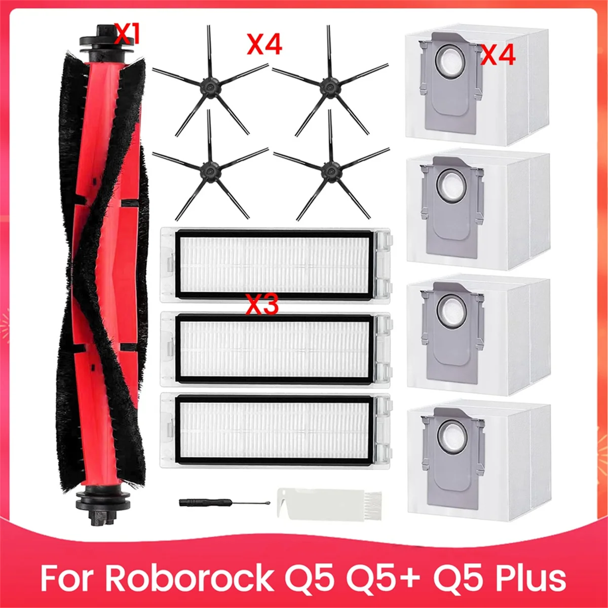 Bagian pengganti untuk Roborock Q5 Q5 + Q5 Plus Robot penyedot debu sikat sisi utama filter Hepa kantong debu