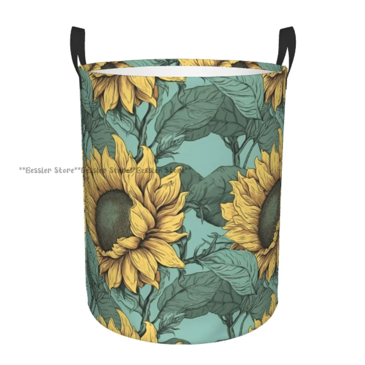 

Корзина для белья с подсолнухами, нарисованная вручную иллюстрация, круглая корзина для хранения, складная корзина, ведро для одежды, органайзер