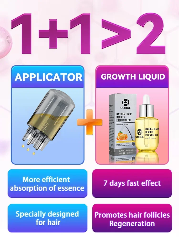 Pente aplicador de couro cabeludo, óleo de crescimento rápido do cabelo com guia líquido para óleos essenciais, ferramenta de cuidados capilares com controle de velocidade para couro cabeludo