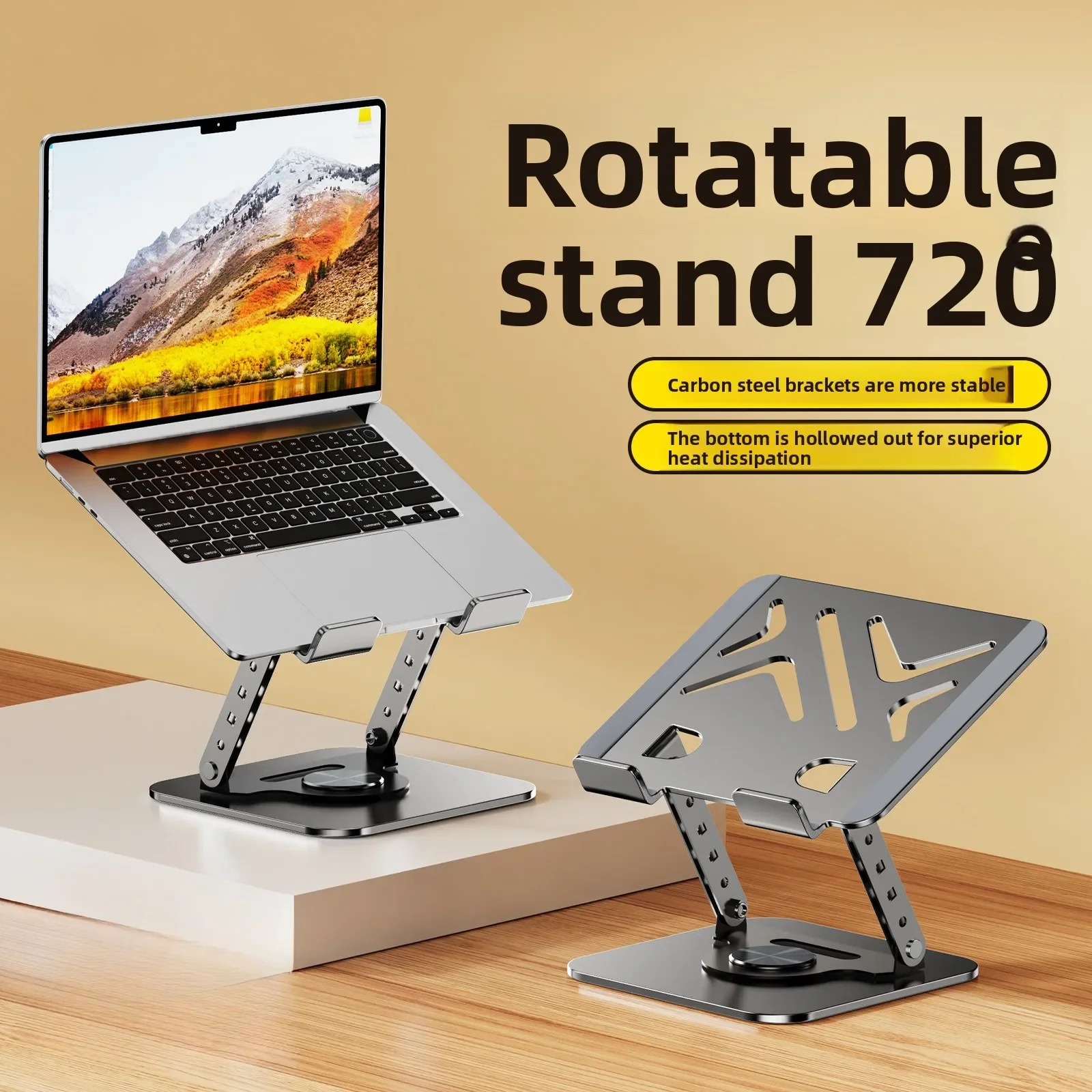 Image of Vertikaler Laptop-Ständer aus Aluminiumlegierung, faltbarer Desktop-Computerhalter für MacBook und iPad, 360° drehbar ° Drehbare Gaming-Notebook-Halterung