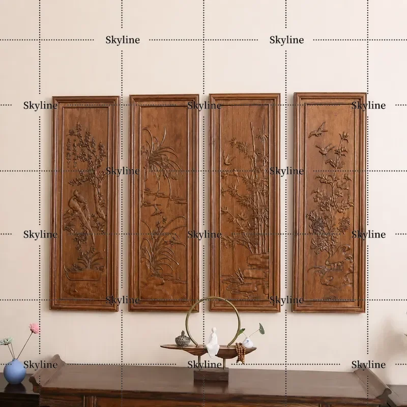 for Meilan Bamboo Chrysanthemum Wood Carving Wall Hanging Solid Wood Flower Board Chinese Style Decorative Painting for Hotel