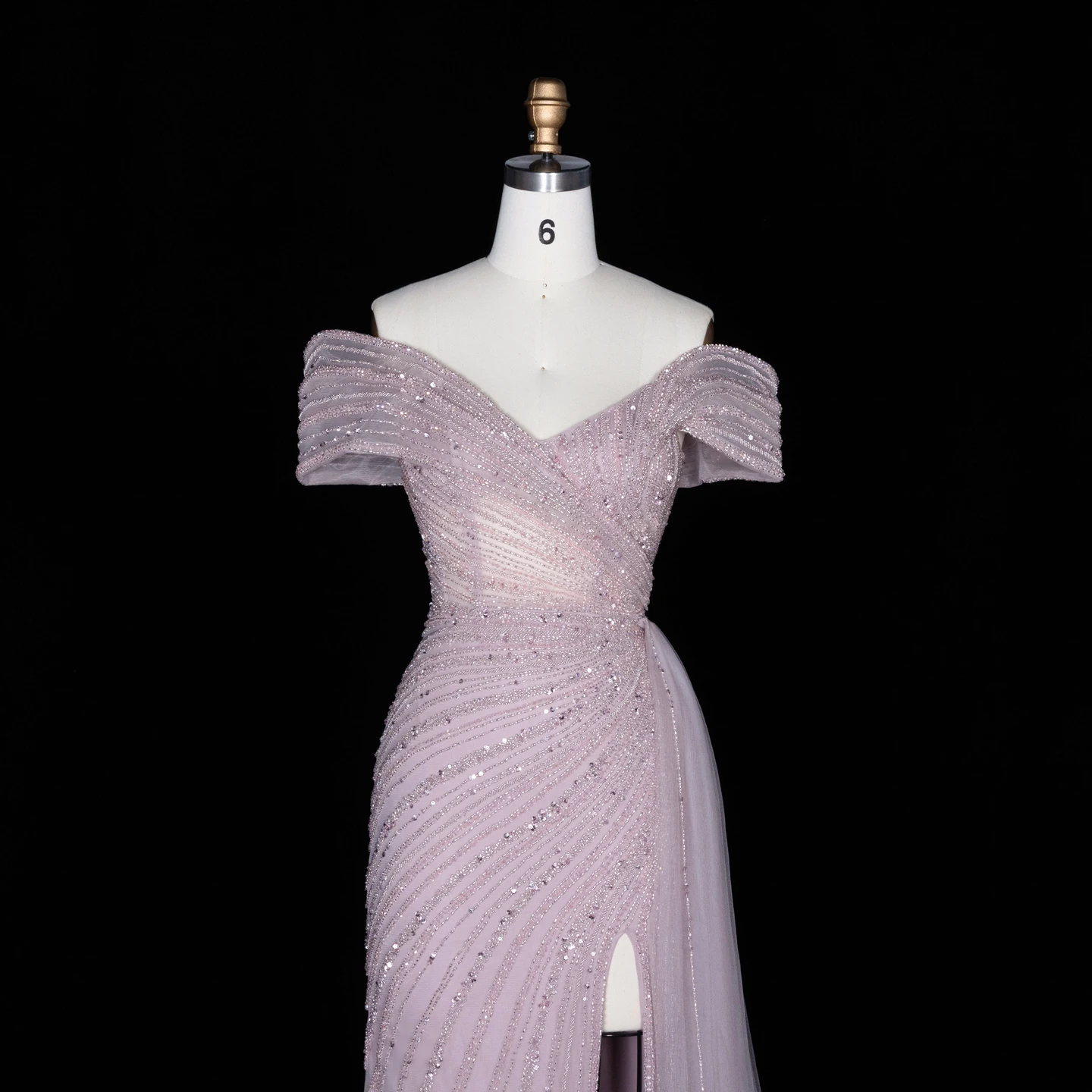 Sharon Said Dubai 2026 Luxuriöses, stark perlenbesticktes, schulterfreies Abendkleid in Champagner für Damen, Ballkleid, formelle Partykleider SS007 Maßanfertigung – Detail 11