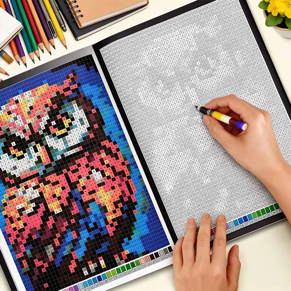 Mystery Mosaic Color by Number Coloring Book - DIY Pixel Art Activity for Adults and Kids, Creative Relaxing Gift
